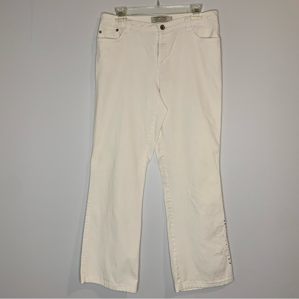 Tribal Cotton Embroidered Studs White Flare Jeans Size 8
